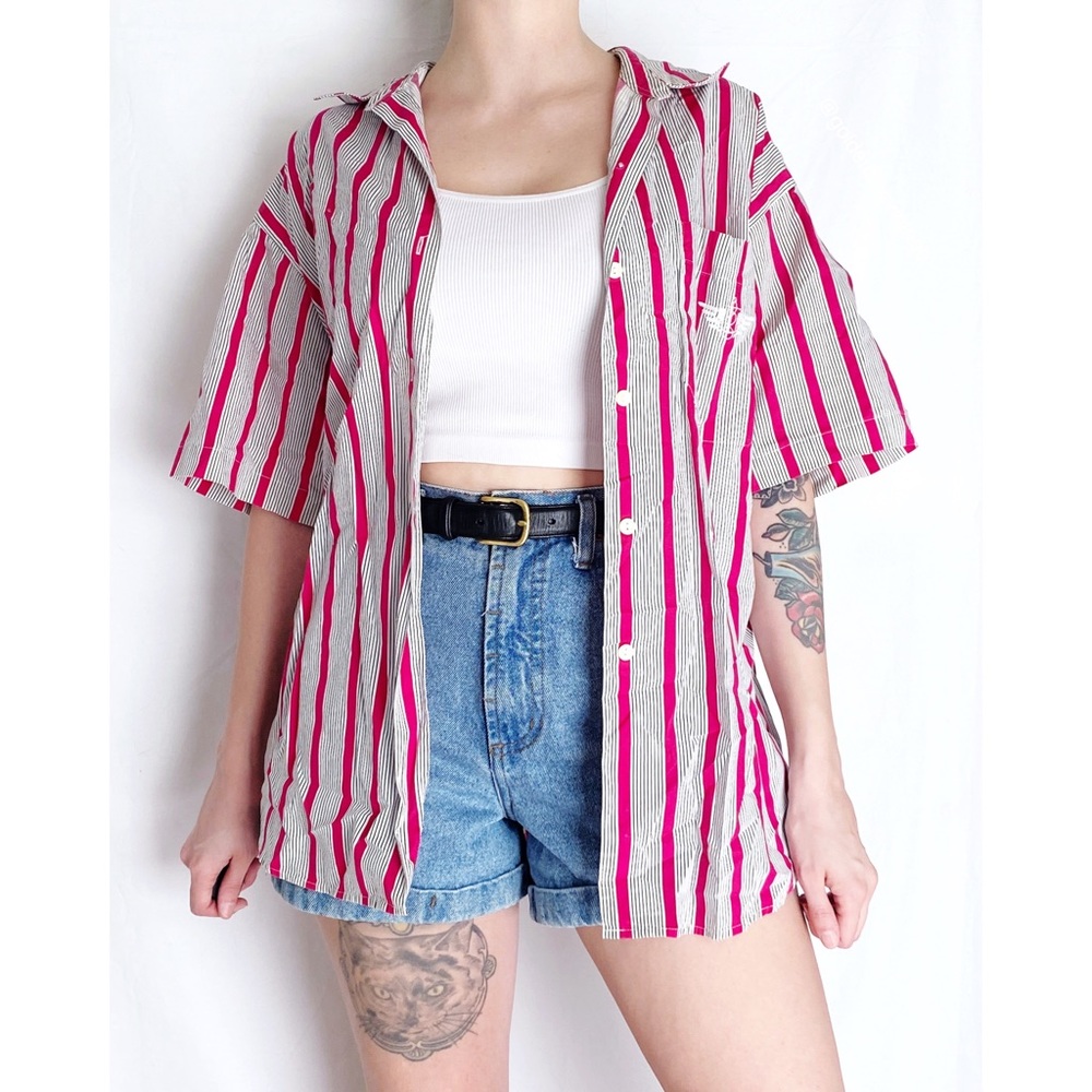 Vintage Pink and White Striped Button Down Shirt